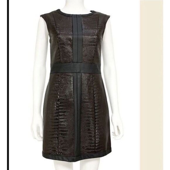 mark. Dresses & Skirts - mark. Brown Black Faux Leather Sheath Dress Embossed Animal Print Size Medium
